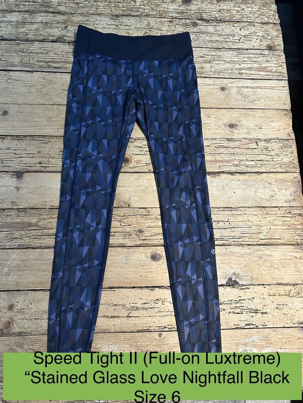 Lululemon Women’s Size 6 Stained Glass Blue Black Speed Tight (full On Lux) NWOT